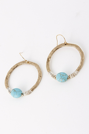 Turquoise Stone Wired Circle Dangle Earring 5FAD3